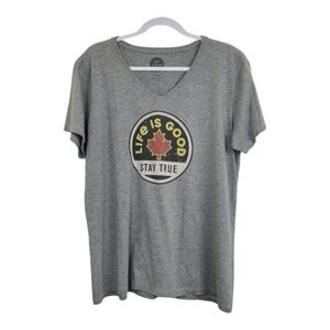 Life Is Good Gray V Neck Crusher Tee Womens XL Graphic Casual T Shirt